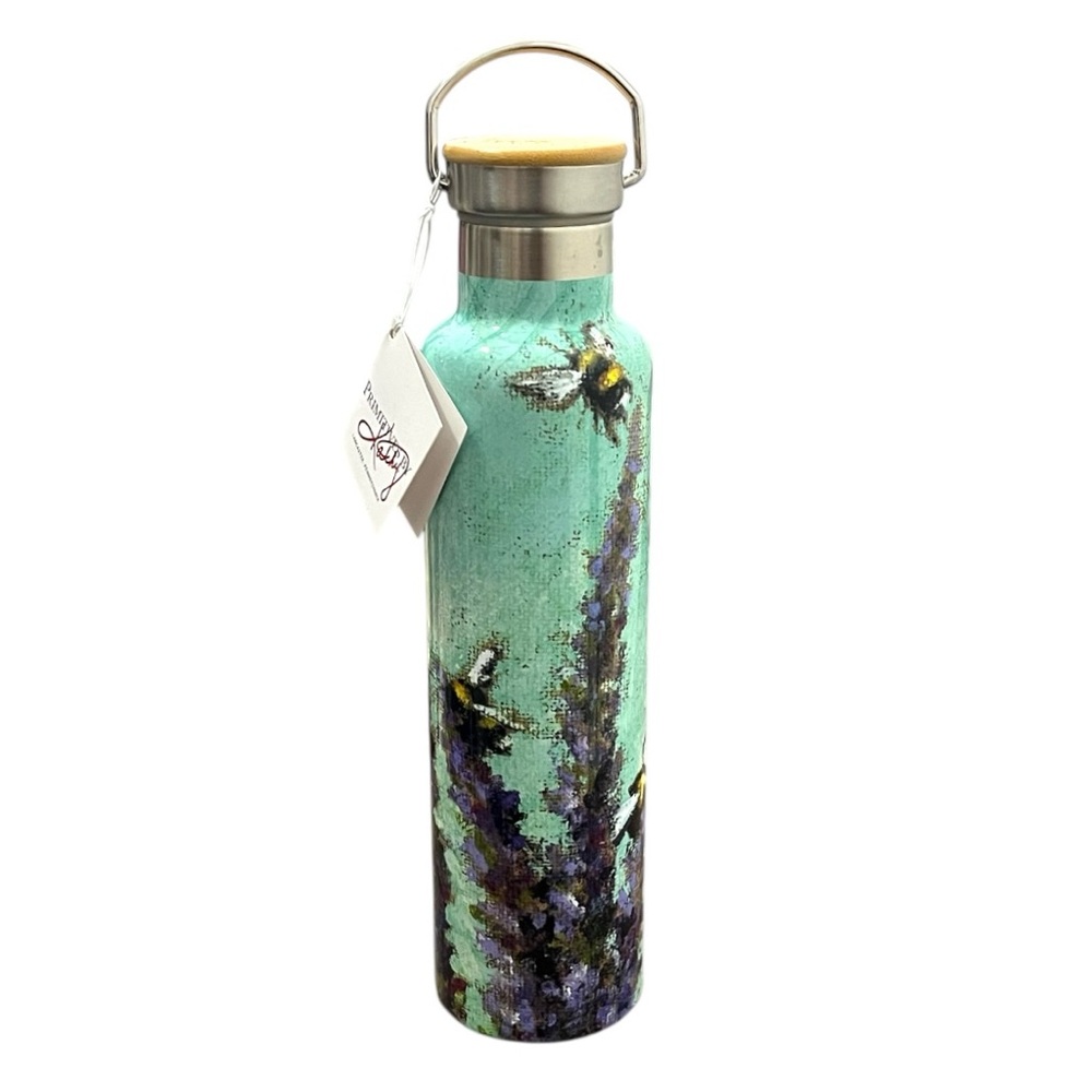 Primitives by Kathy Mint Green Lavender and Bees Insulated Water Bottle 25 oz.